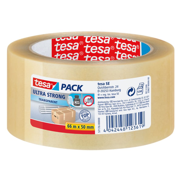 Tesapack Ultra Strong - Pakketape - 50 mm x 66 m - PVC - transparent