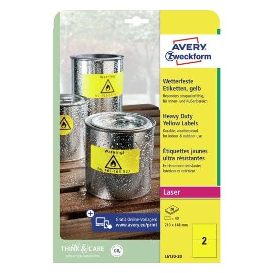 Avery L6130-20, Keltainen, Suorakulmio, Kiinteä, Polyesteri, Matta, 2 kpl