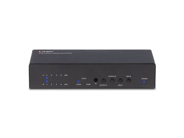 Lindy 38084, AV-matrisväxel, 3840 x 2160 pixlar, 18 Gbit/s, Svart, Metall, 1000 mA