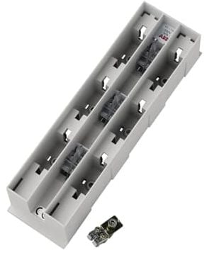 ABB:n sulakelenkki kaksinkertainen DIN 002 merkinnän A mukaan: max 63 kaapelin poikkileikkaus: 6-25 mm² asennusleveys 105 mm