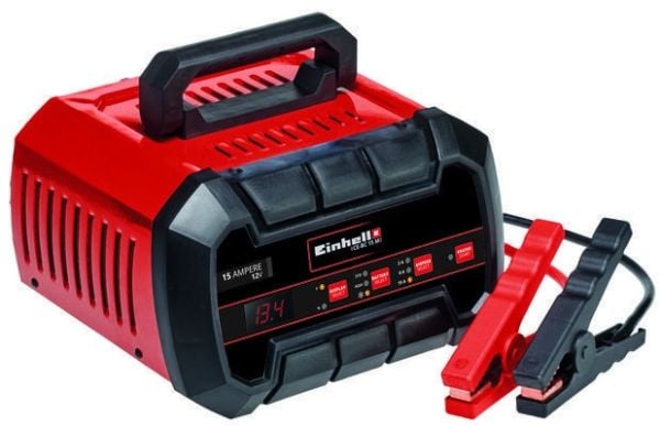 Einhell CE-BC 15 M, 12 V, 230 V, 50 Hz, LED, Overlading, Kortslutning, Sort, Rød