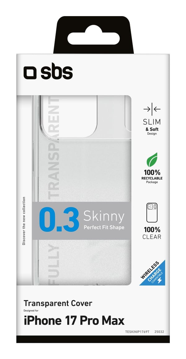 SBS Skinny, Mobilskal, Apple, iPhone 17 Pro Max, 17,5 cm (6.9"), Transparent