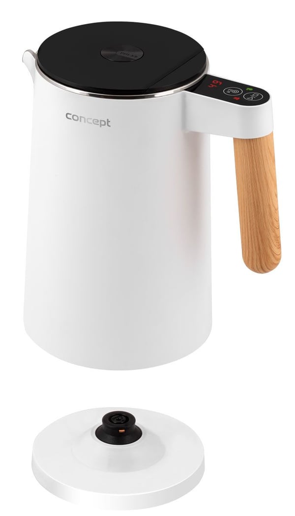 Concept RK3300, 1,5 l, 2200 W, Hvit, Plast, Rustfritt stål, Justerbar termostat, Trådløs