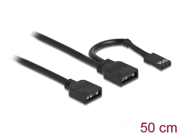 Delock - RGB LED-kabel - 3-stifts ARGB (hona) till 3-stifts ARGB, VDG-kontakt (hona) - 5 V - 50 cm - svart