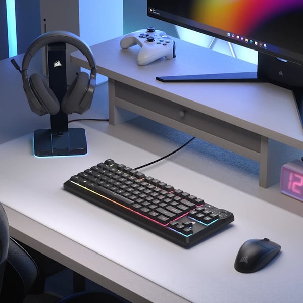 Corsair K55 CORE TKL, Langallinen, USB, Kalvokytkin, QWERTY, RGB LED, Musta