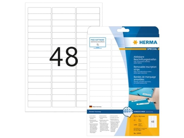 HERMA Special - Papir - matt - fjernbart selv-adhesiv - hvit - 63.5 x 16.9 mm 1200 etikett(er) (25 ark x 48) merkelapper