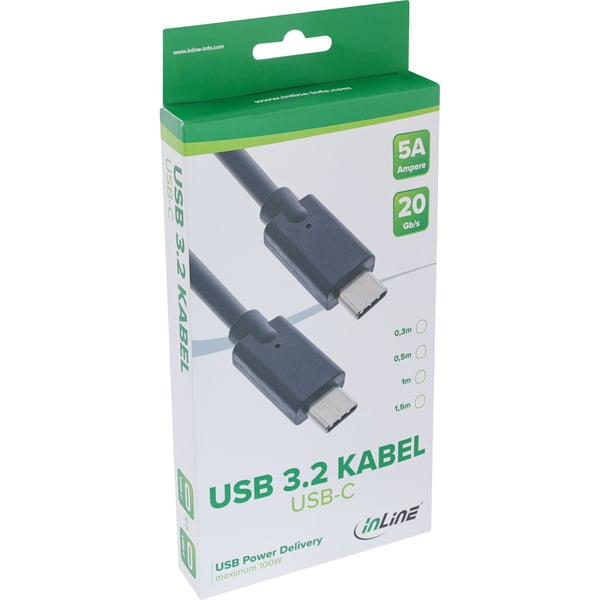 InLine 35707A, 0,3 m, USB C, USB C, USB 3.2 Gen 2 (3.1 Gen 2), 20 Gbit/s, Svart