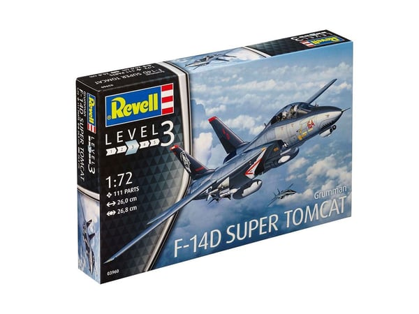 Revell Model Kit Lentokoneet 1:72 - Grumman F-14D Super Tomcat mittakaavassa 1:72, Level 3, uskollinen jäljennös monine yksityiskohtineen, 03960, 1...