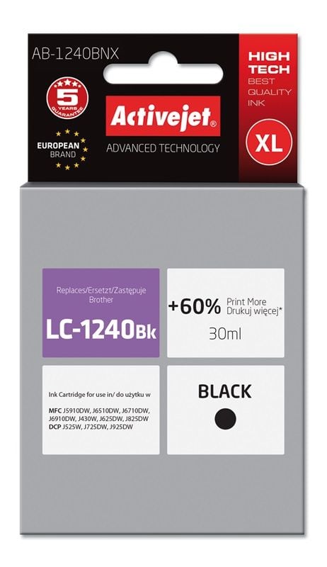 Activejet AB-1240BNX muste (korvaava Brother LC1240BK/1220BK; Supreme; 30 ml; musta)