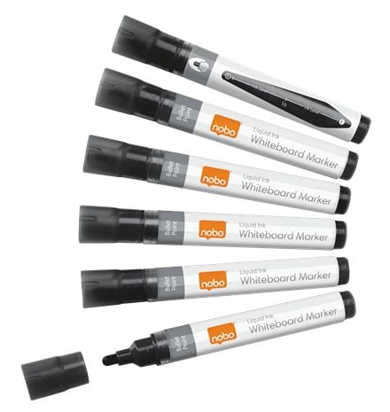 Nobo 1915377 whiteboardpennor, Liquid Ink, 3 mm rund spets, svart, 10 st.