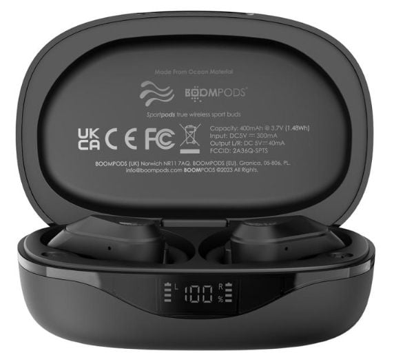 Boompods Sportpods ocean - True wireless-hodetelefoner med mikrofon - i øret - over-øret-montering - Bluetooth - svart