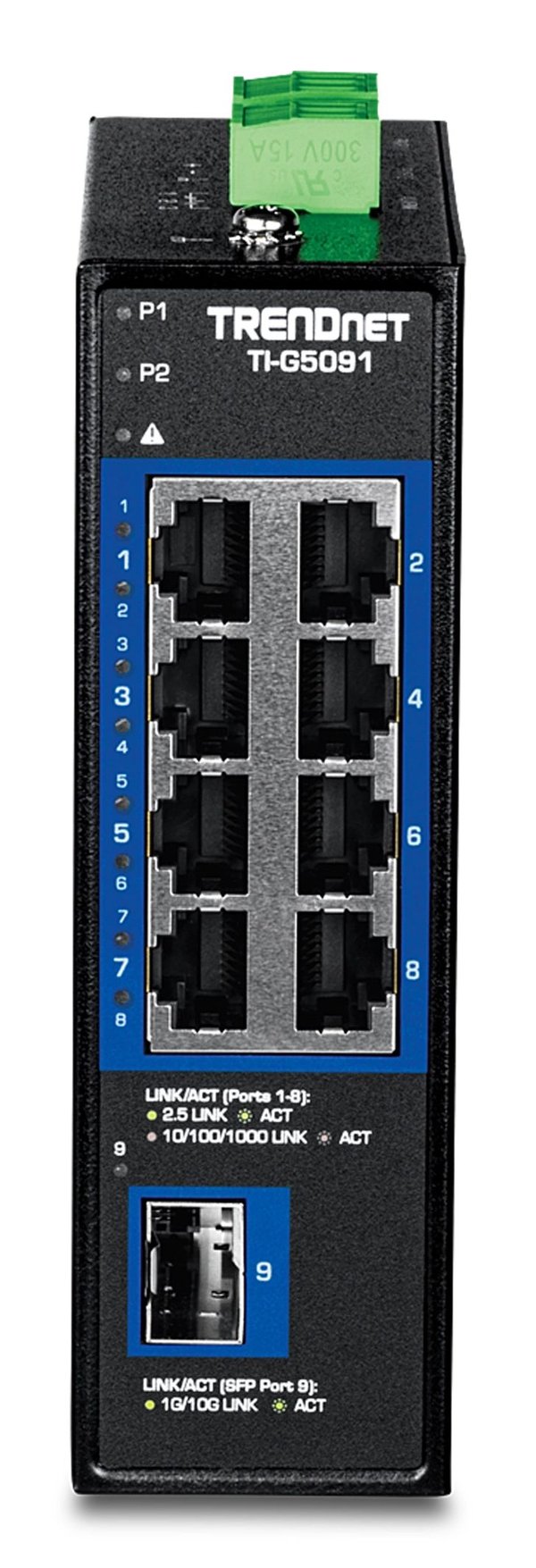 TRENDnet TI-G5091 - Version V1 - switch - industriell - 8 x 10/100/1000/2.5G + 1 x 1 Gigabit / 10 Gigabit SFP+ - DIN-skinnemonterbar, veggmonterbar...