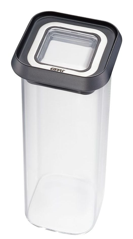 GEFU PANTRY mini, Säilö, Suorakulmainen, 0,4 L, musta, Läpinäkyvä, Borosilikaattilasi, Muovi, Silikoni, Ruostumaton teräs, 70 mm