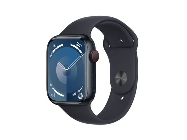 Apple Watch Series 9 (GPS + Cellular) - 45 mm - midnattsaluminium - smart klocka med sportband - fluoroelastomer - midnatt - bandstorlek: M/L - 64 ...