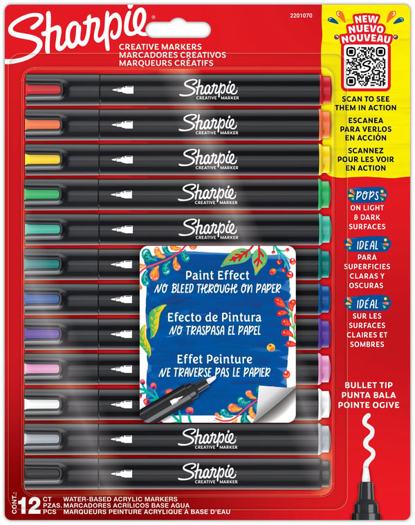 Sharpie 2201070, 12 styck, Rundad spets, Svart, 2,5 mm, Blåsa