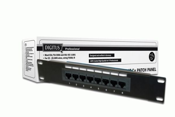 Digitus DN-91508U, RJ-45, Cat5e, Telinekiinnitys, 1U, Musta, EIA/TIA 568 ISO/IEC DIS 11801