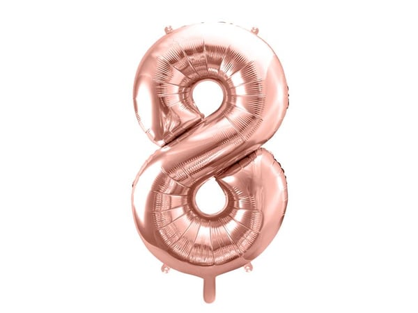 PartyDeco FB1M-8-019R, Ilmapallo, Kalvo, Ruusukulta, Syntymäpäivä, Numero, Poika/tyttö
