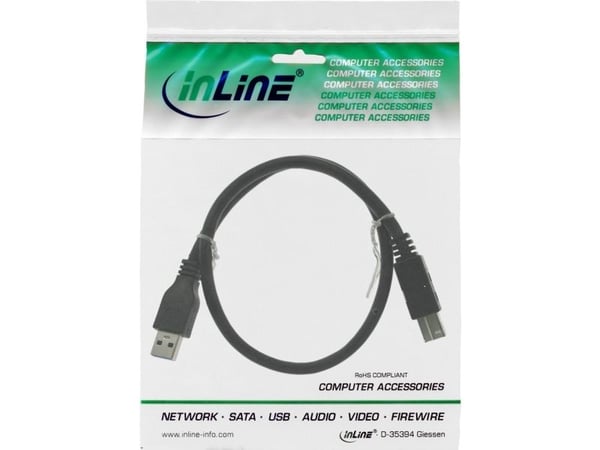 InLine 35303, 0,3 m, USB A, USB B, USB 3.2 Gen 1 (3.1 Gen 1), Svart