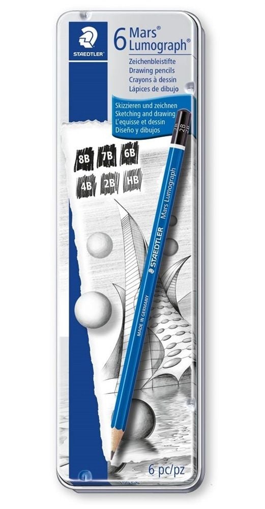 STAEDTLER Mars Lumograph - Blyant - grafitt - 2H, 4B, 6B, 7B, 8B, HB - 2 mm (en pakke 6)