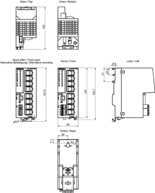 Siemens 6GK5208-0BA00-2AC2 Strømforsyningsswitch 10 / 100 MBit/s