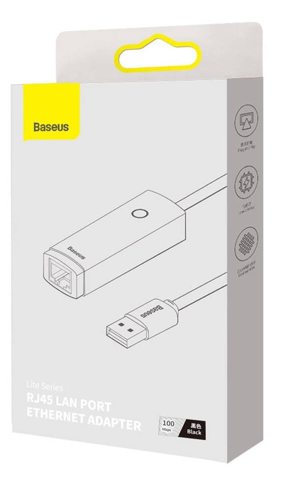 Baseus Lite Series USB til RJ45 nettverksadapter, 100 Mbps (svart)