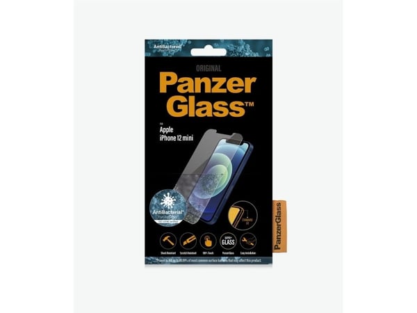 PanzerGlass™ | AntiBacterial - Skjermbeskytter for mobiltelefon - Standard passform - Krystallklar | Apple iPhone 12 Mini