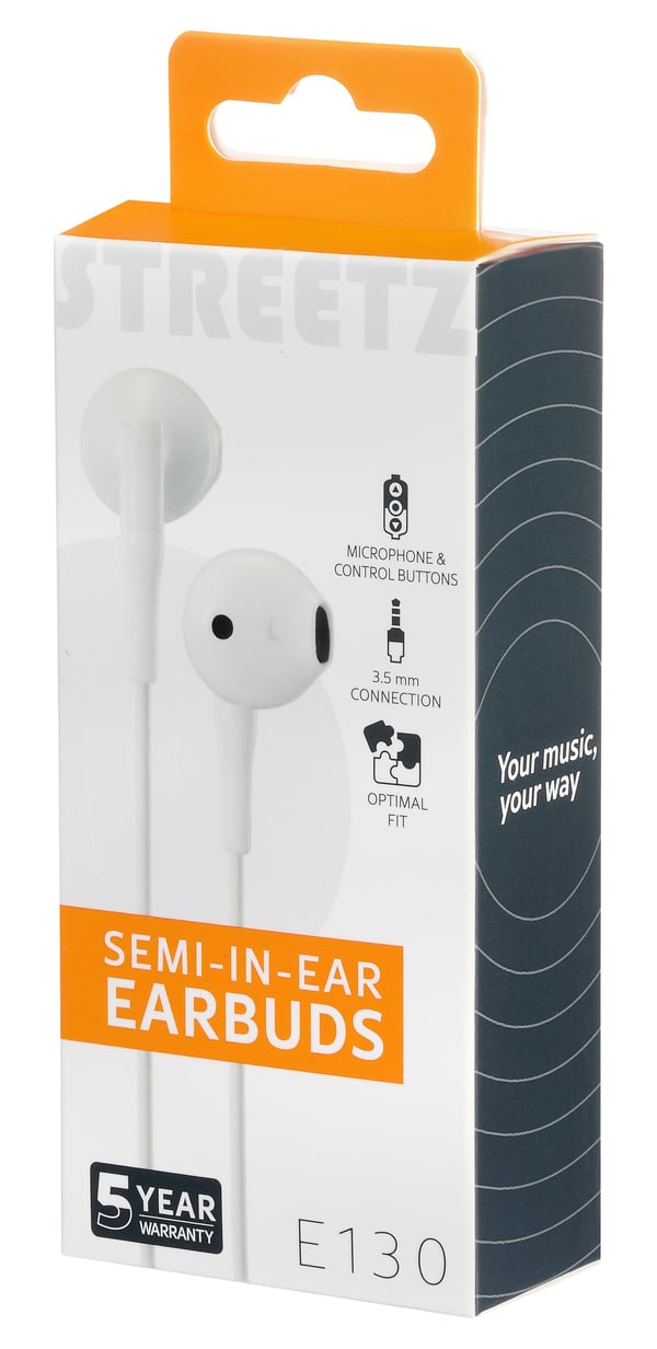 Streetz E130-WHT, trådbunden, 20 - 20000 Hz, samtal/musik, 10 g, headset, vit