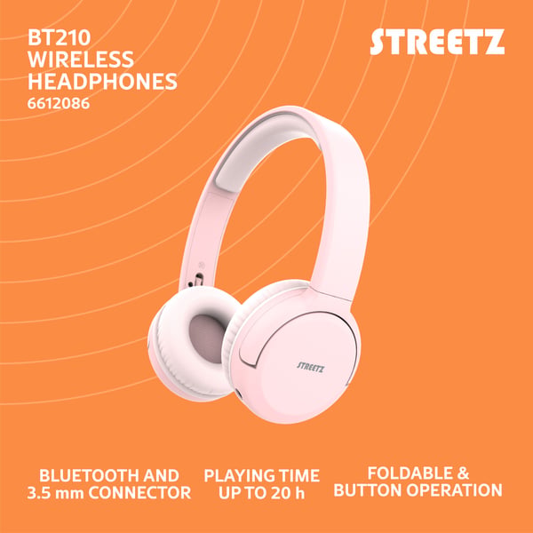 Streetz BT210-PNK Bluetooth-hörlurar, vikbara, rosa