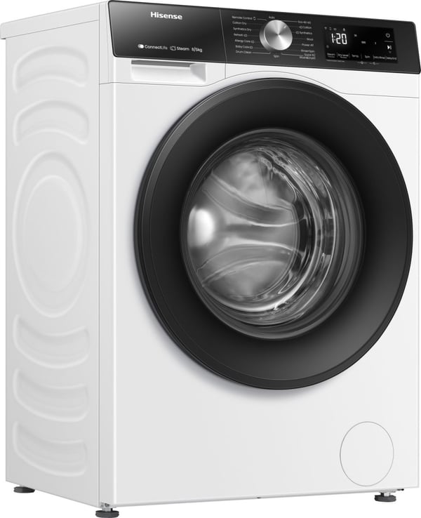 Hisense WD3S8043BW3, Edestä täytettävä, Vapaasti seisova, Valkoinen, Vasen, Harmaa, Painikkeet, Rotaatio