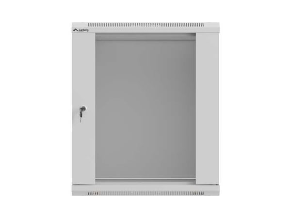 Lanberg WF03 Series - Skåp - 540 x 350, platt paket, med glasdörr - väggmontering - grå, RAL7035 - 12U - 19"