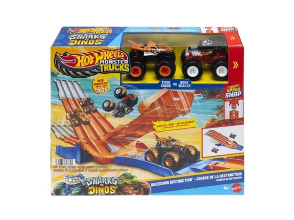 Hot Wheels Monster Trucks RACEDOWN DESTRUCTION, Set med monstertruck och bana, 4 År, Plast, Multifärg