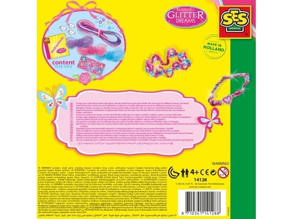 SES Creative Glitter dreams - Glitter bracelets, Kit för tillverkning av smycken för barn, 4 År, Blå, Rosa, Lila, 1 styck