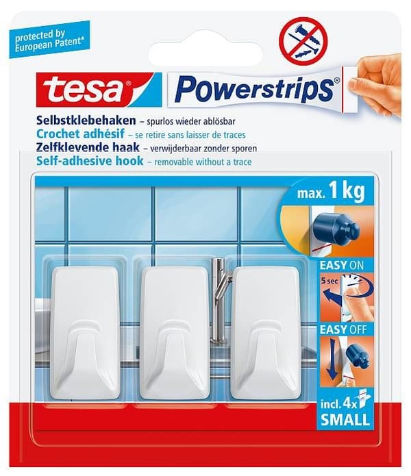 TESA 57072-00000, Innendørs, Håndklekrok, Hvit, Plast, Limstrimmel, 1 kg