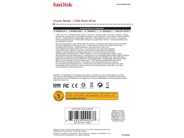 SanDisk Cruzer Blade - USB-flashstasjon - 16 GB - USB 2.0 - hvit