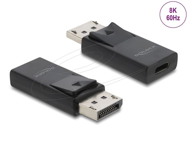 Delock - Videokort - USB-C (hona) till DisplayPort (hane) spärrad - DisplayPort 2.1 - stöd för 8K, HDR-stöd - svart