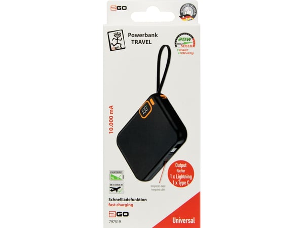 2GO 797519, 10000 mAh, Power Delivery, 42,5 W, musta