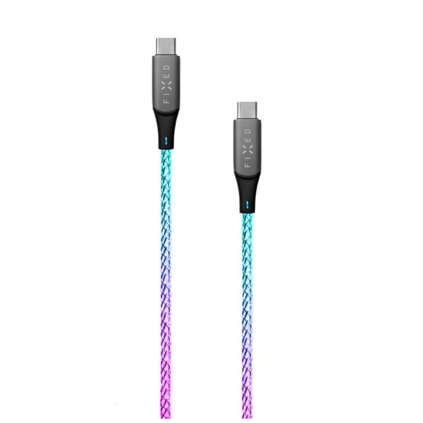FIXED - USB-kabel - USB-C (hann) til USB-C (hann) - 1.2 m - USB-C Power Delivery (60W), RGB-belysning, glowing - regnbue