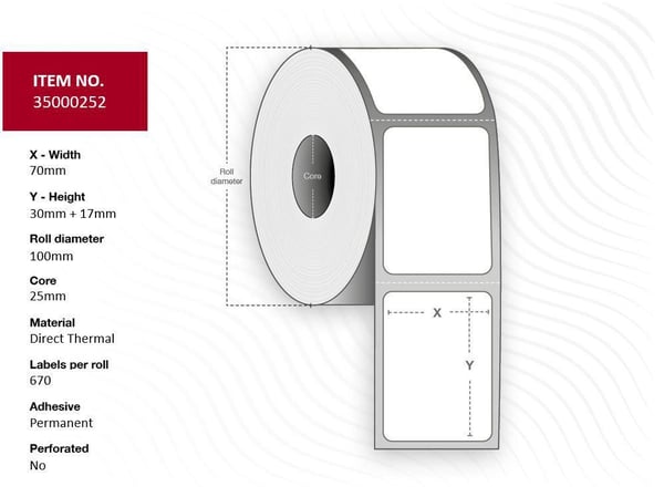 Capture - Permanet adhesiv - 70 x 47 mm 2680 etikett(er) (4 rull(er) x 670 boks - to-delt etiketter - for Zebra GX420, ZD420; GK Series GK420; G-Se...