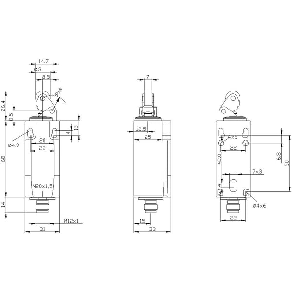 Siemens 3SE52340HE101AC4 3SE5234-0HE10-1AC4 Stoppströmbrytare 4 A Rullarm, metallstång, plastrulle IP65 1 st