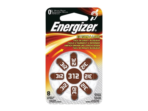 Energizer Høreapparat ENR 312 - Batteri 8 x PR41 - Sink-luft - 160 mAh - brun