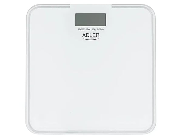 Adler AD 8183, Sähkökäyttöinen henkilövaaka, 180 kg, 100 g, Sininen, Valkoinen, kg, lb, ST, Neliö