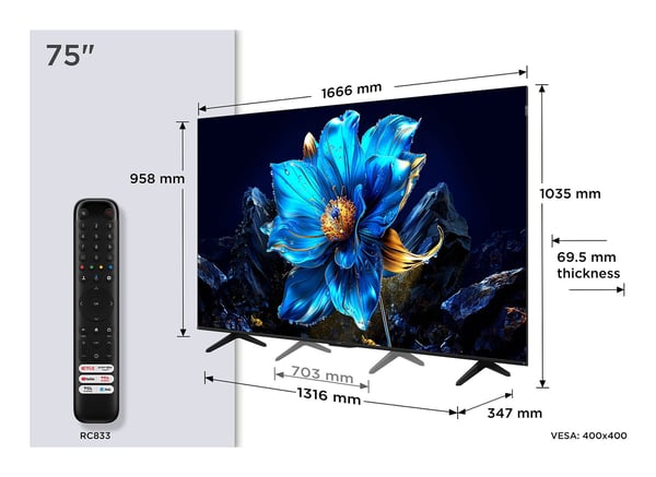 TCL P7K 75P7K, 190,5 cm (75"), 3840 x 2160 pikseliä, QLED, Älytelevisio, Wi-Fi, Metallinen