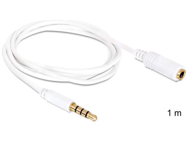 Delock - Lydkabel - mini-phone stereo 3.5 mm hann til mini-phone stereo 3.5 mm hunn - 1 m - hvit