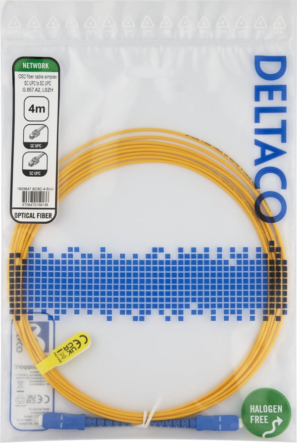 DELTACO - Nettverkskabel - SC/UPC-enkeltmodus (hann) til SC/UPC-enkeltmodus (hann) - 4 m - 4 m - fiberoptisk - simpleks - 9 / 125 micron - OS2 - ha...