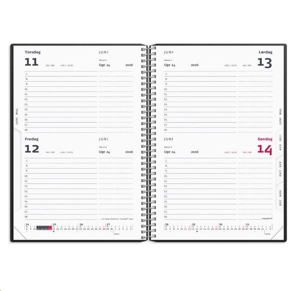 Spiralkalender 2-dages-kalender sort PP-plast 2026