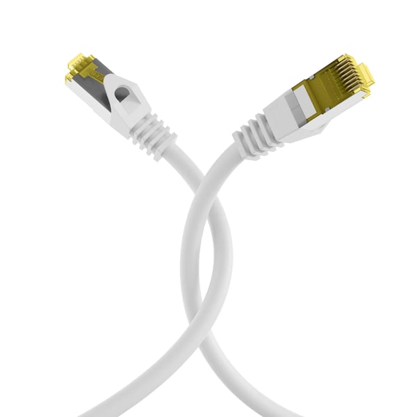 RJ45 patchkabel S/FTP, Cat.6A, LSZH, Cat.7 råkabel, 0,15m, hvit Den skjermede Cat.6A RJ45 patchkabelen sikrer svært gode egenskaper for 10 Gigabit ...