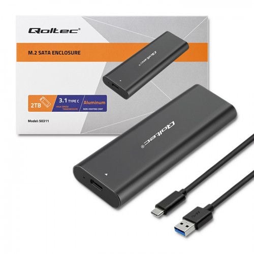 Qoltec-kotelo | asemapaikka M.2 SATA SSD -asemalle | NGFF | USB type C