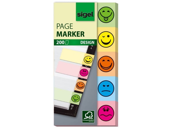 Sigel PageMarker Design Smile - Sidemarkør - 20 x 50 mm - 200 ark - gul, blå, grønn, oransje, rød