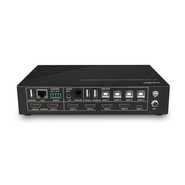 Lindy 32330 5-porttinen KVM-kytkin 4K60 Multiview, 4x HDMI + USB-C