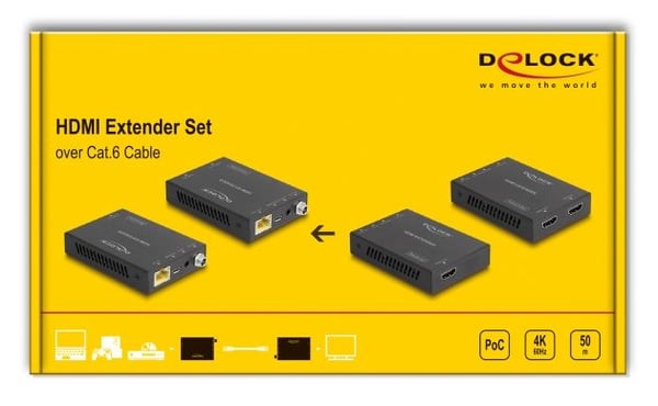 Delock HDMI Extender Setüber Cat.6 4K 60 Hz 50 m kaapeli (65955)